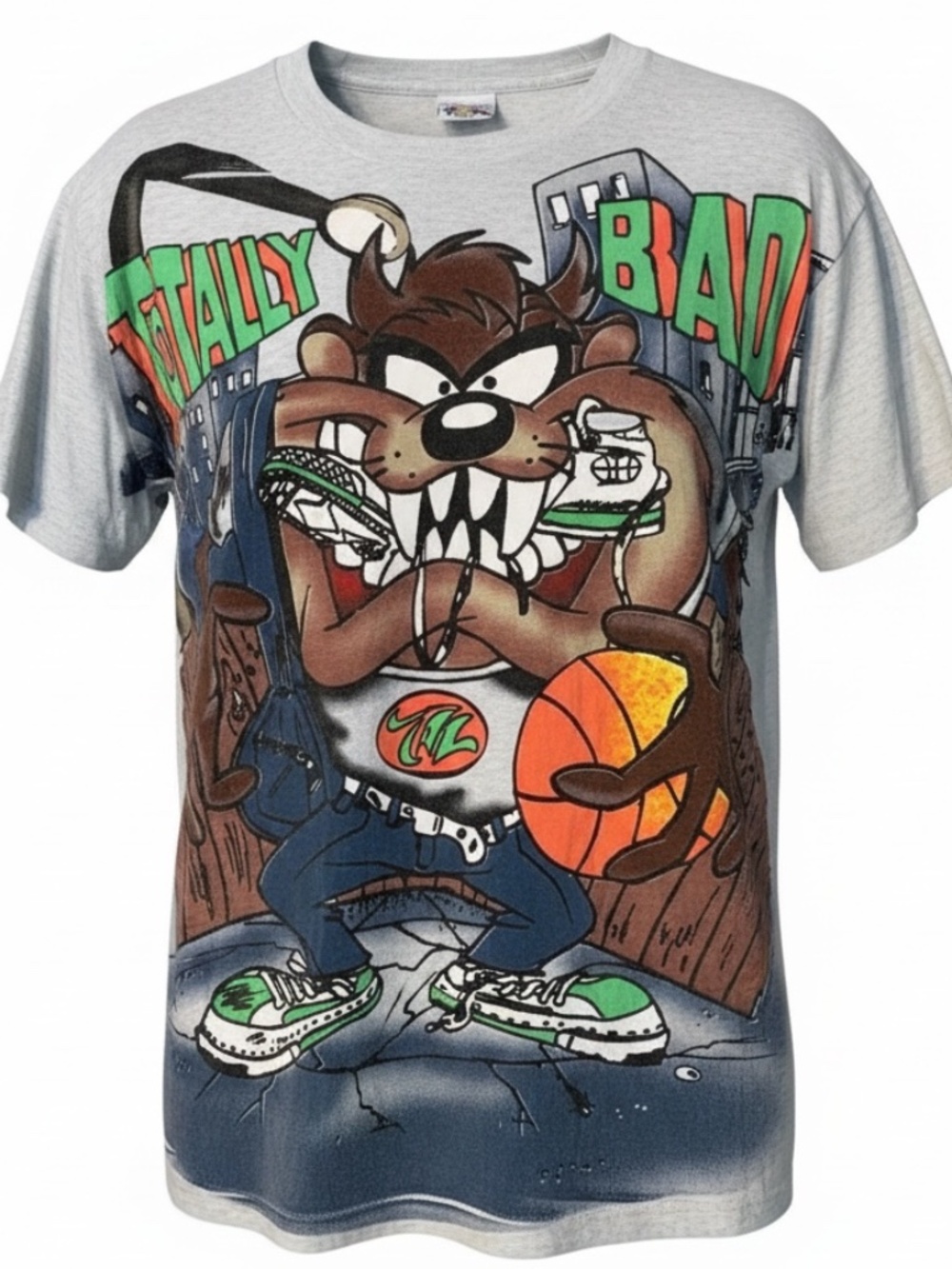 1996 Vintage Taz Totally Bad Looney Tunes All Over Print Single Stitch USA Tee M